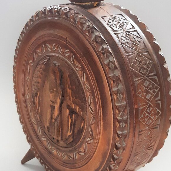VTG Hand Carved Wooden Flask Canteen Bottle Decanter Rare - Picture 11 of 11